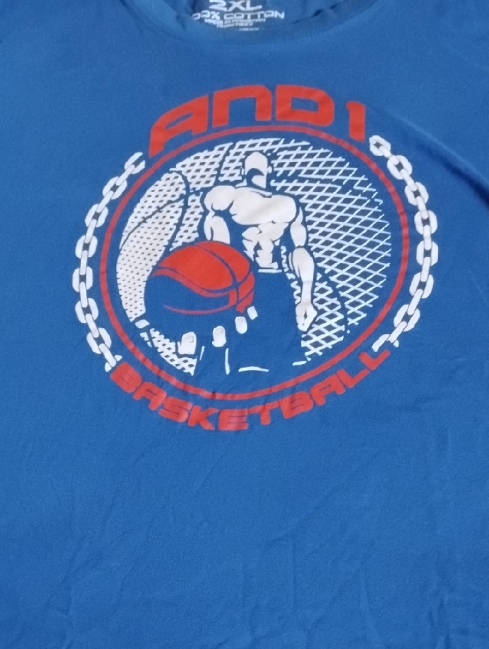 And1 Blue Basketball Graphic Tee with Red Accents